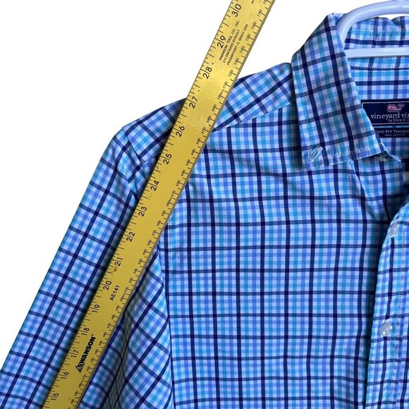 Vineyard Vines Mens S Gingham Blue Teal Plaid Classic Fit Tucker Shirt Preppy - Picture 10 of 12